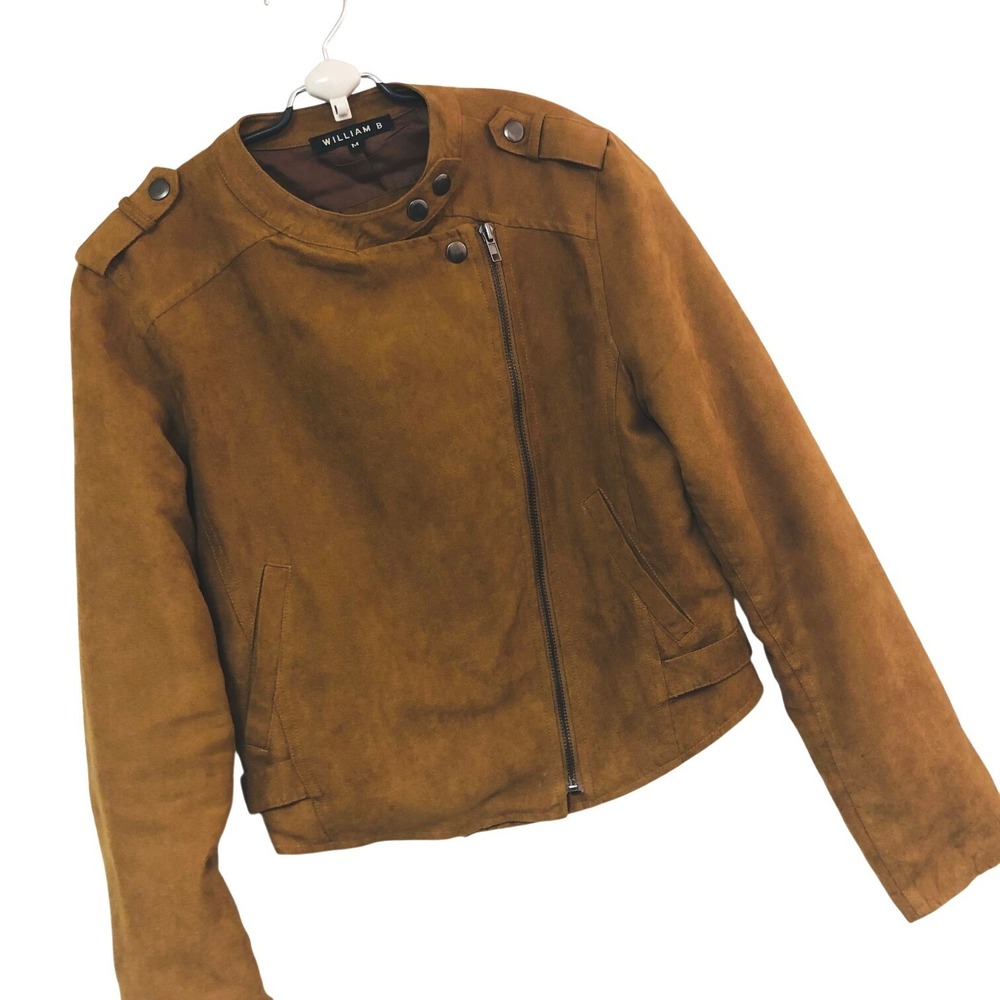 William B Moto Bomber Crop Jacket Brown Faux Suede Womens M Boho Transistional